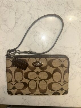 Vintage Coach Brown/Tan Signature Canvas Wristlet with Leather Strap